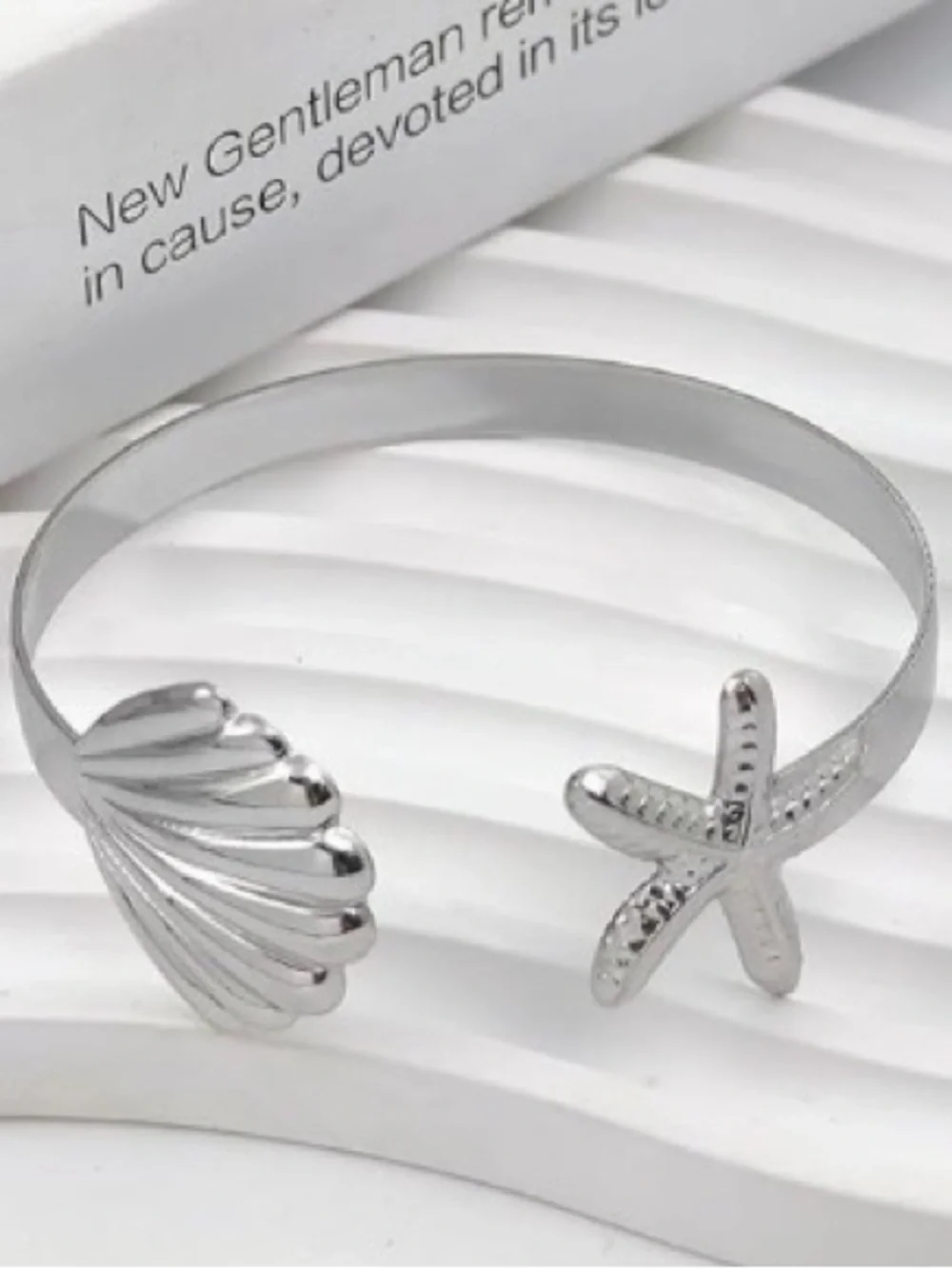 New Beachy Silver Starfish & Seashell Arm Cuff Bracelet